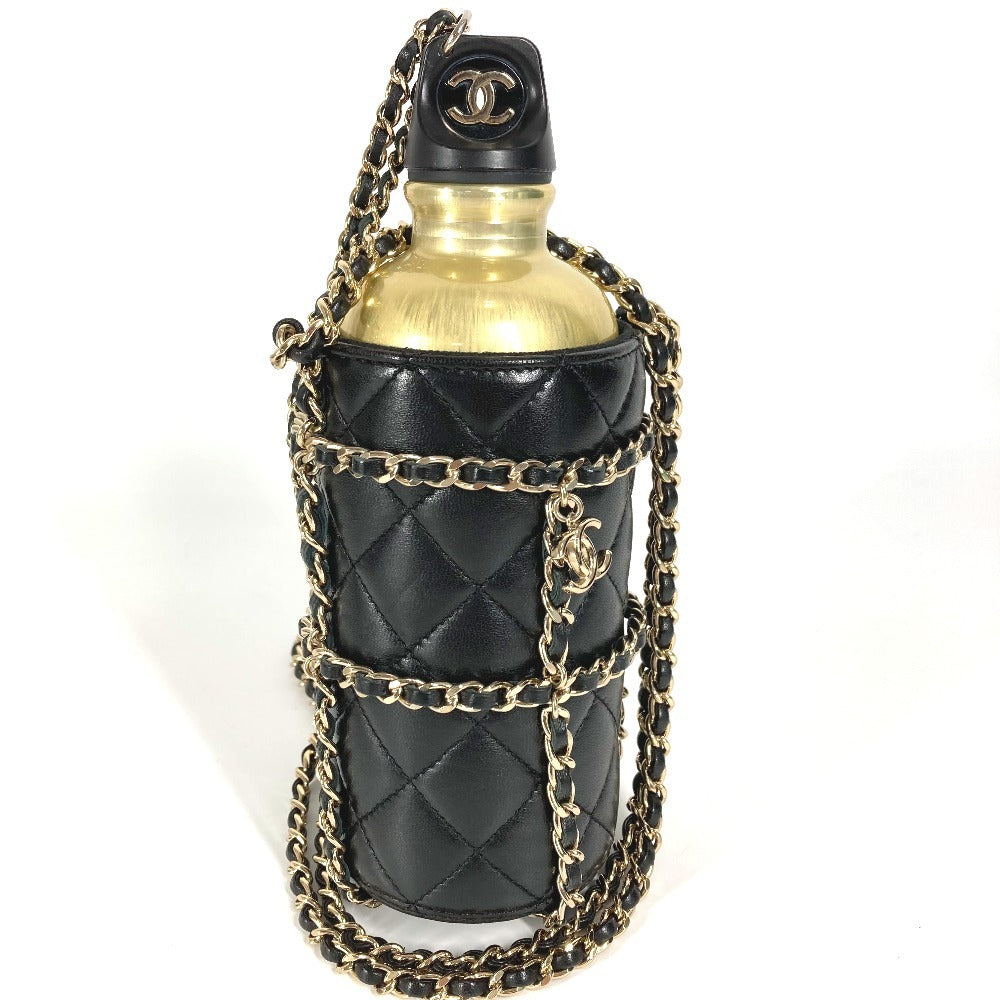 CHANEL AS1324 Water Bottle CC with Coco Mark Logo and Chain Case, Crossbody Bag, Interior Water Bottle, Shoulder Bag, Leather, Women's, Black