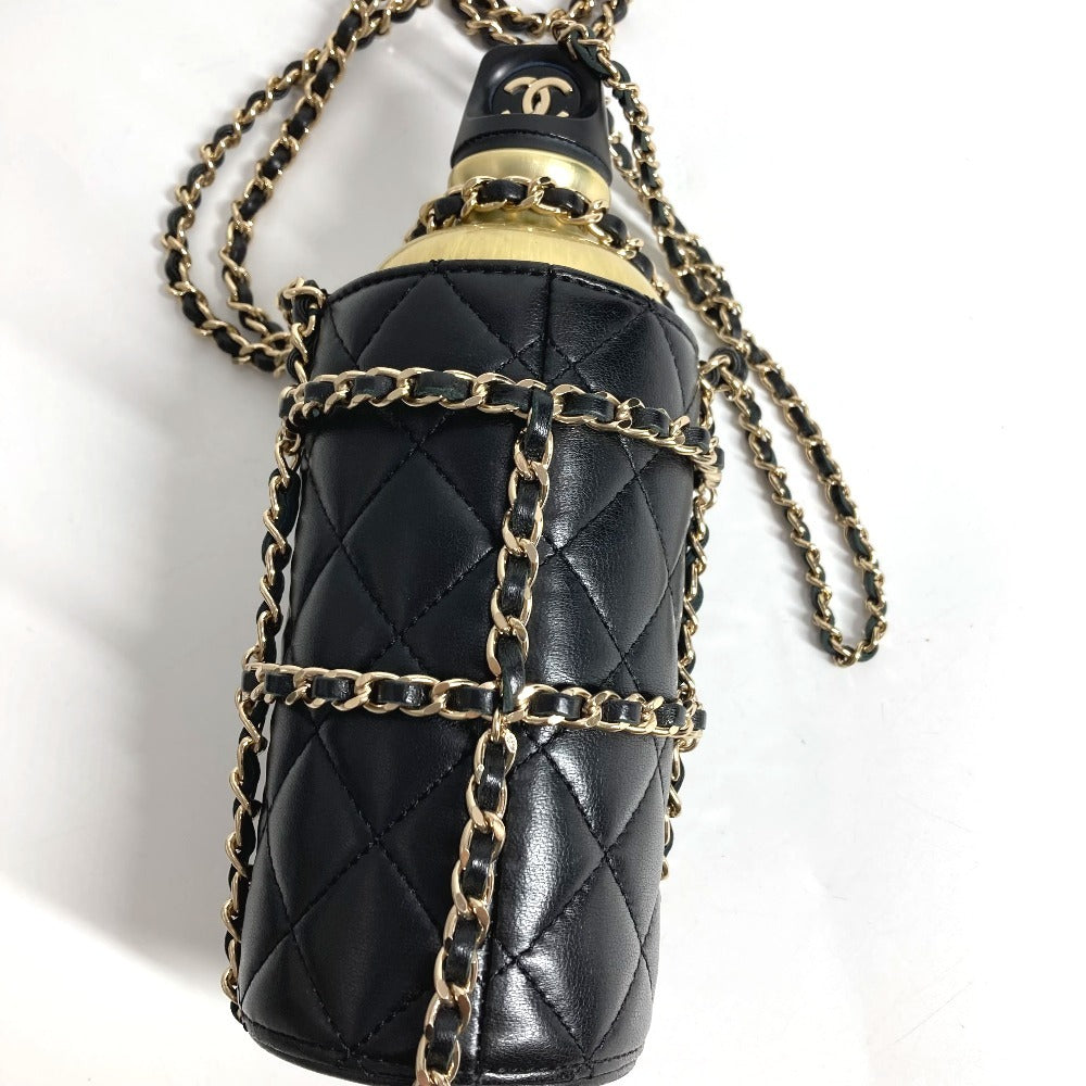 CHANEL AS1324 Water Bottle CC with Coco Mark Logo and Chain Case, Crossbody Bag, Interior Water Bottle, Shoulder Bag, Leather, Women's, Black