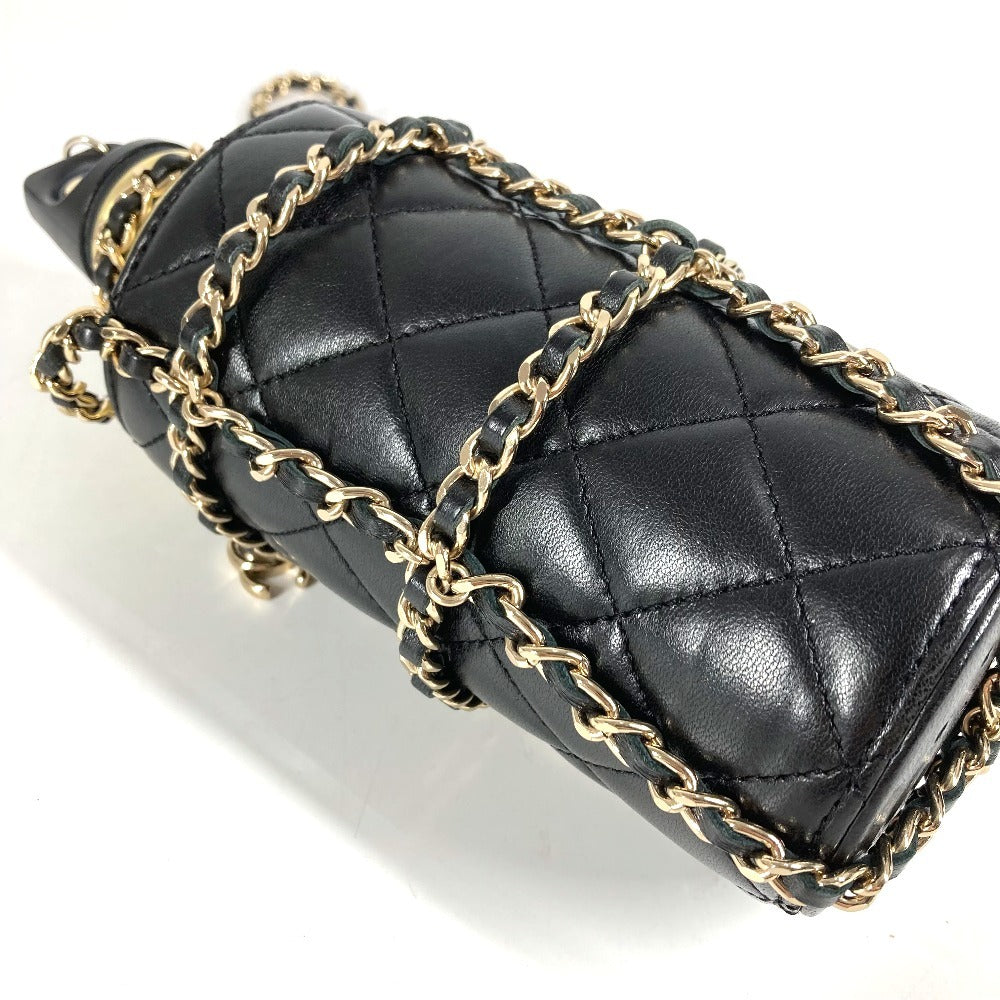 CHANEL AS1324 Water Bottle CC with Coco Mark Logo and Chain Case, Crossbody Bag, Interior Water Bottle, Shoulder Bag, Leather, Women's, Black