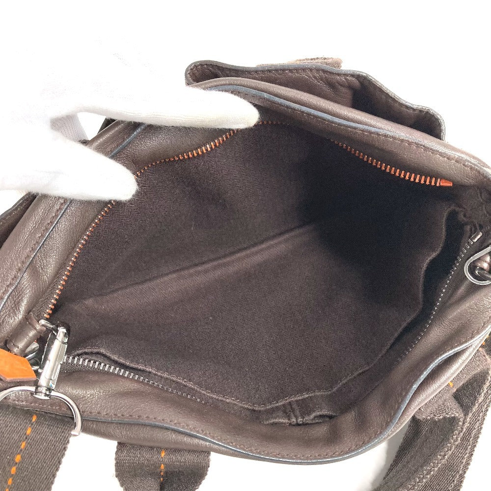 HERMES オレンジステッチ キャラバンホリゾンタルPM キャラバン ホリゾンタル PM カバン 2WAY ショルダーバッグ ハンドバッグ レザー レディース ブラウン