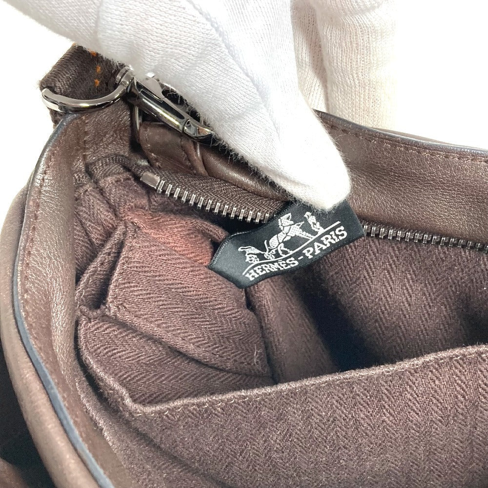 HERMES オレンジステッチ キャラバンホリゾンタルPM キャラバン ホリゾンタル PM カバン 2WAY ショルダーバッグ ハンドバッグ レザー レディース ブラウン