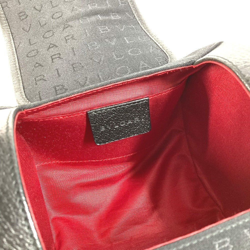 BVLGARI ブルガリブルガリ ロゴ カバン フラップ ドラム型 ショルダーバッグ 肩掛け ハンドバッグ レザー/キャンバス レディース ブラック