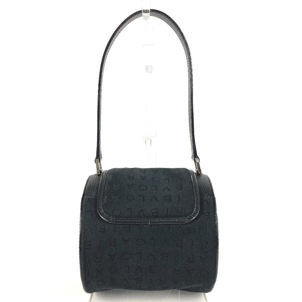 BVLGARI ブルガリブルガリ ロゴ カバン フラップ ドラム型 ショルダーバッグ 肩掛け ハンドバッグ レザー/キャンバス レディース ブラック