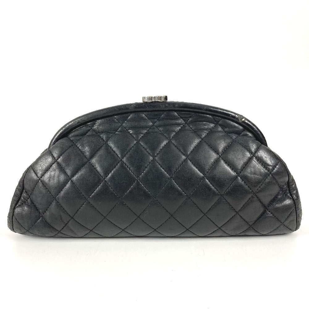 CHANEL CC ココマーク がま口 キルティング セカンドバッグ ポーチ ロゴ クラッチバッグ レザー レディース ブラック