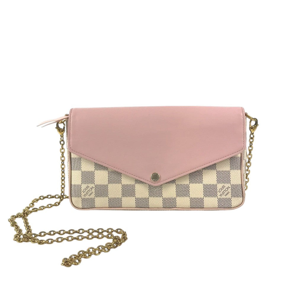 LOUIS VUITTON N60235 Damier Azur Pochette Felicie GM Chain Wallet Long Wallet Shoulder Bag Damier Azur Canvas Women's White
