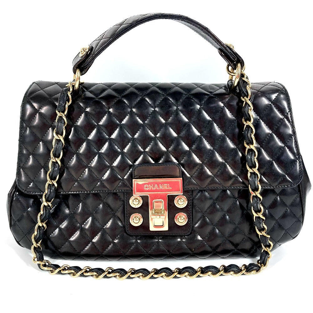 CHANEL Matelasse Quilted 2.55 CC Coco Mark Logo 2-Way Bag, Handbag, Flap Chain Tote Bag, Shoulder Bag, Enamel, Women's, Black