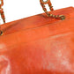 CHANEL Vintage CC Coco Mark Logo Double Chain Tote Bag, Leather Shoulder Bag, Women's, Orange