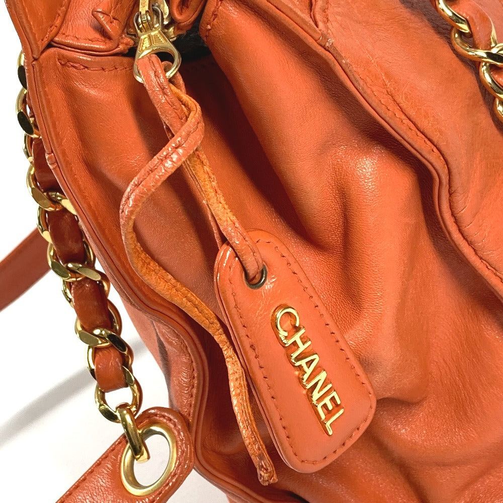 CHANEL Vintage CC Coco Mark Logo Double Chain Tote Bag, Leather Shoulder Bag, Women's, Orange