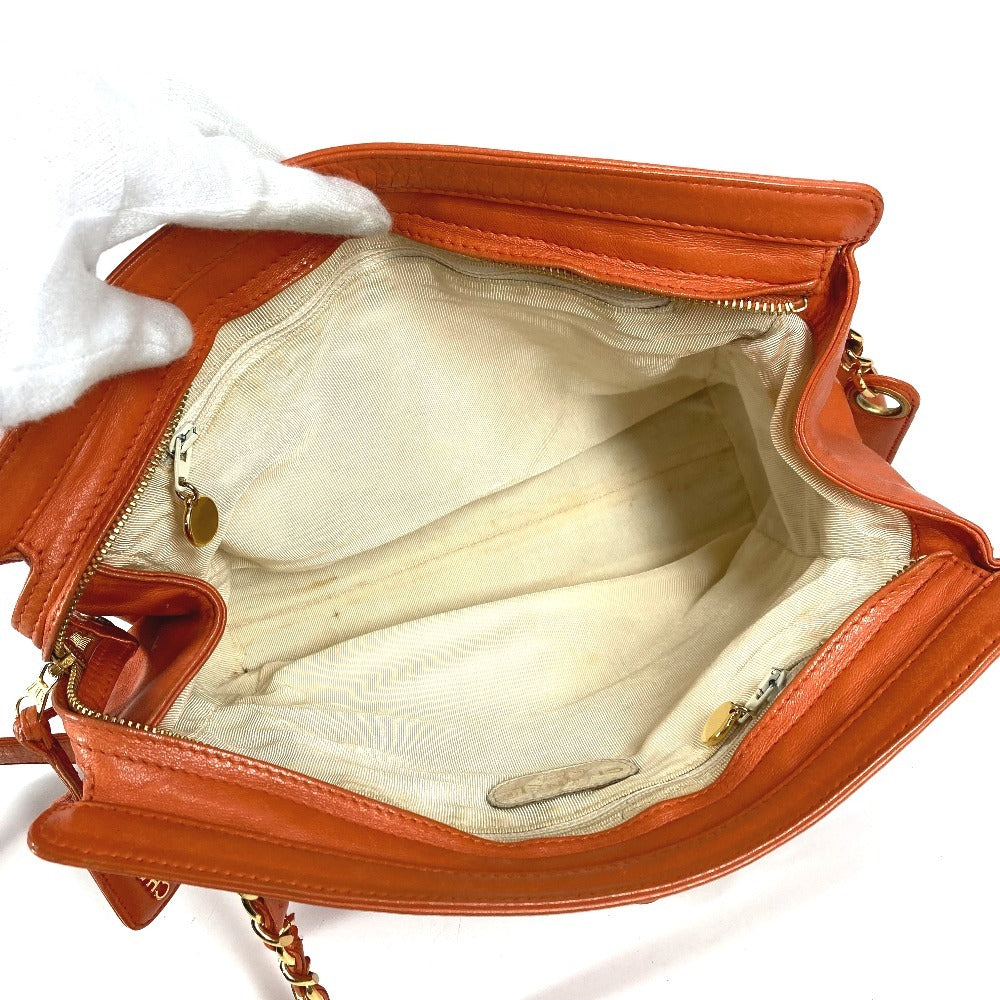 CHANEL Vintage CC Coco Mark Logo Double Chain Tote Bag, Leather Shoulder Bag, Women's, Orange