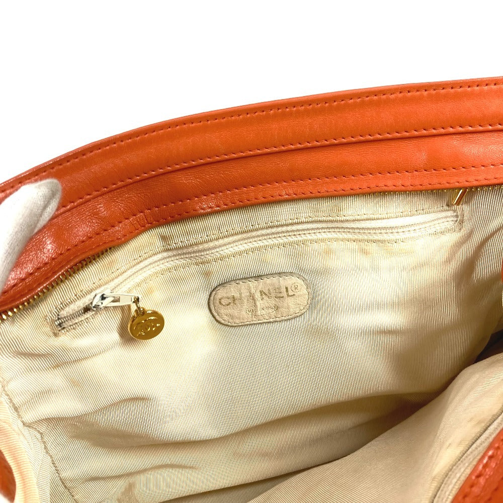 CHANEL Vintage CC Coco Mark Logo Double Chain Tote Bag, Leather Shoulder Bag, Women's, Orange