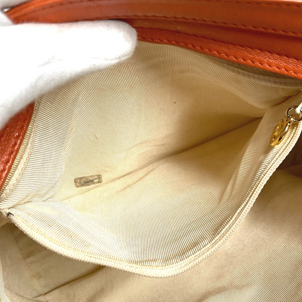 CHANEL Vintage CC Coco Mark Logo Double Chain Tote Bag, Leather Shoulder Bag, Women's, Orange