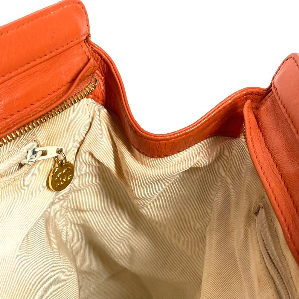 CHANEL Vintage CC Coco Mark Logo Double Chain Tote Bag, Leather Shoulder Bag, Women's, Orange