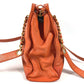 CHANEL Vintage CC Coco Mark Logo Double Chain Tote Bag, Leather Shoulder Bag, Women's, Orange