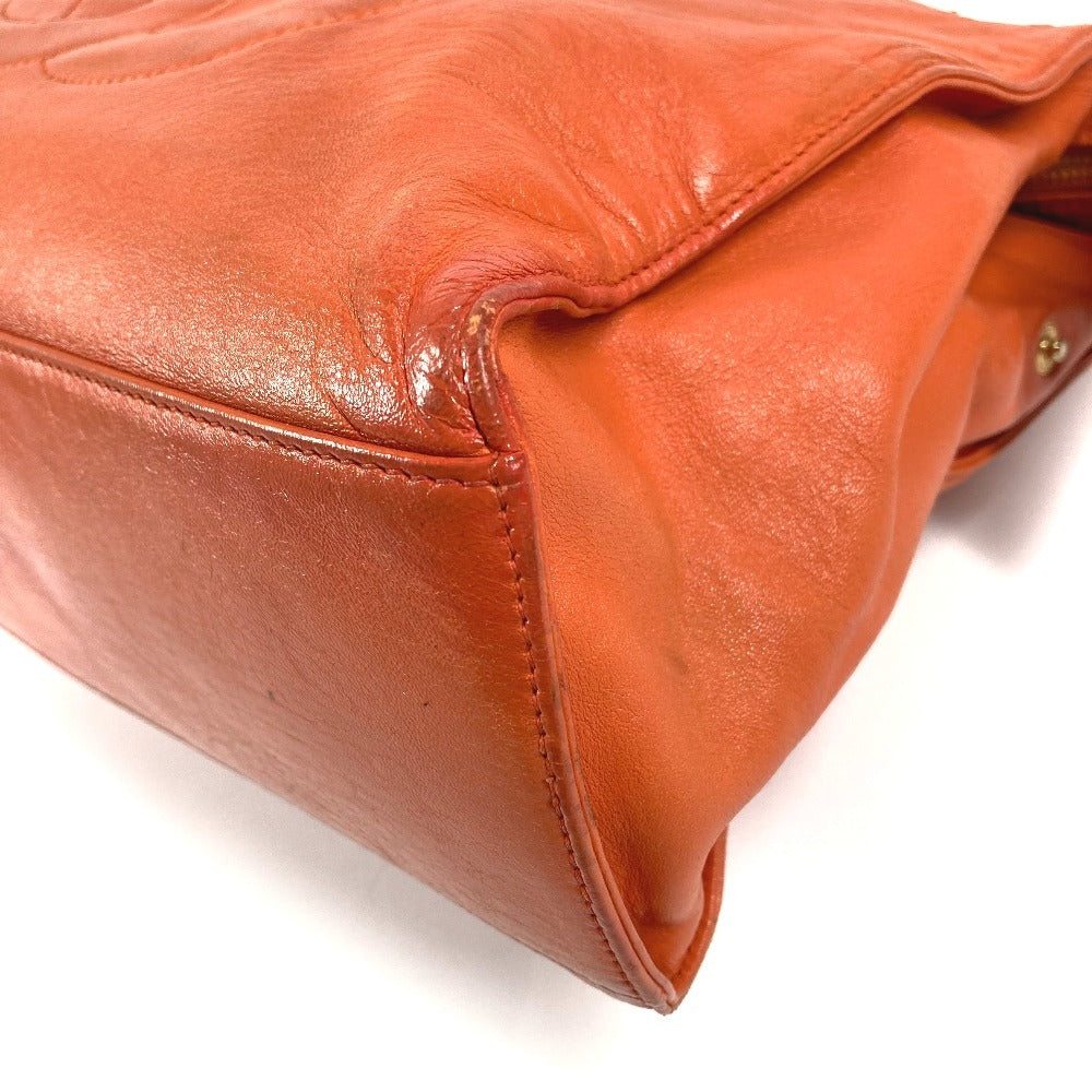 CHANEL Vintage CC Coco Mark Logo Double Chain Tote Bag, Leather Shoulder Bag, Women's, Orange