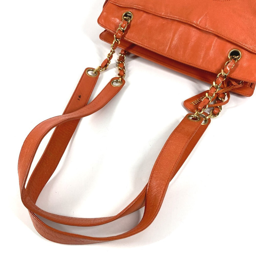 CHANEL Vintage CC Coco Mark Logo Double Chain Tote Bag, Leather Shoulder Bag, Women's, Orange