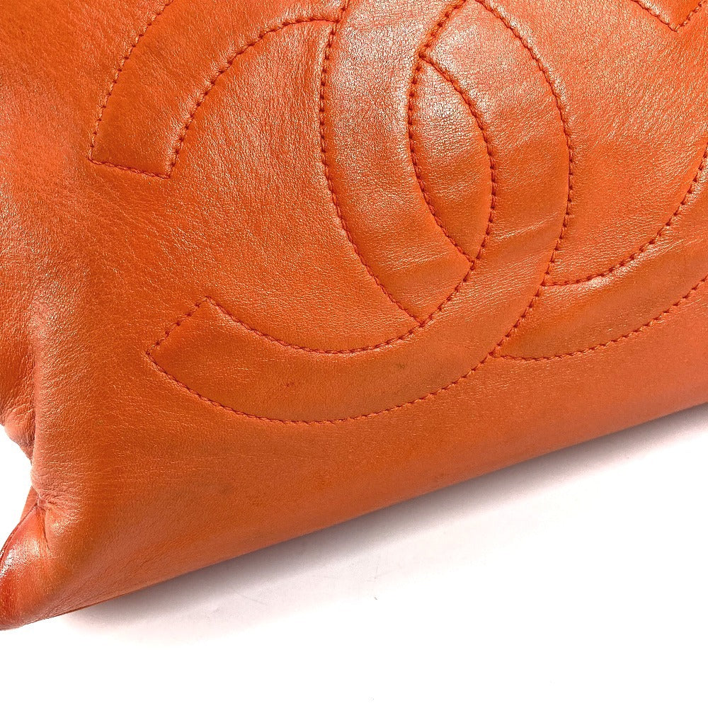 CHANEL Vintage CC Coco Mark Logo Double Chain Tote Bag, Leather Shoulder Bag, Women's, Orange