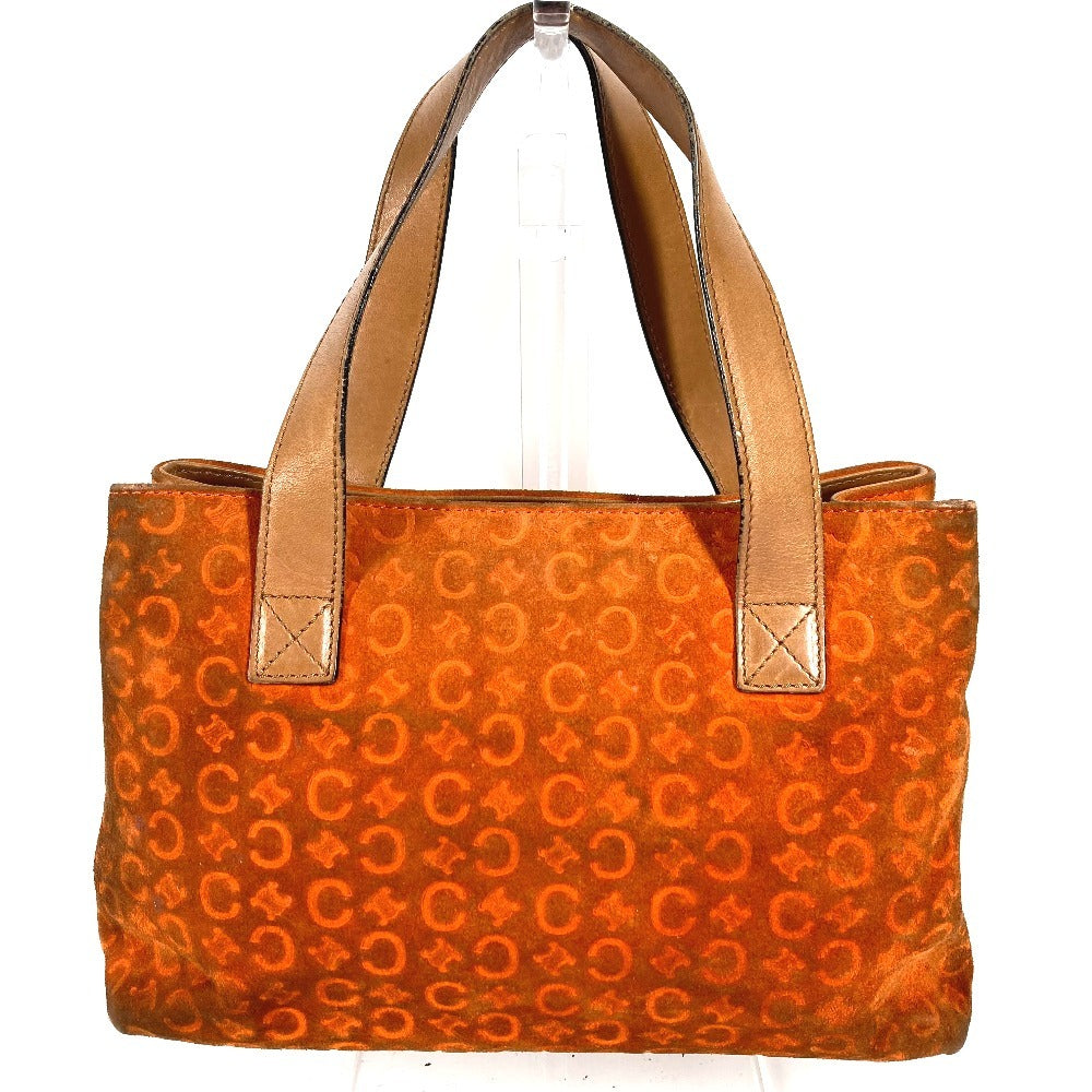 CELINE Macadam Logo Handbag/Tote Bag in Suede/Leather, Unisex, Orange