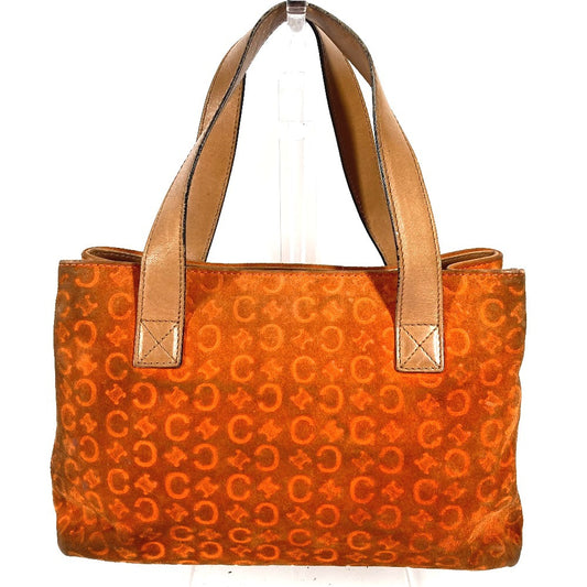 CELINE Macadam Logo Handbag/Tote Bag in Suede/Leather, Unisex, Orange
