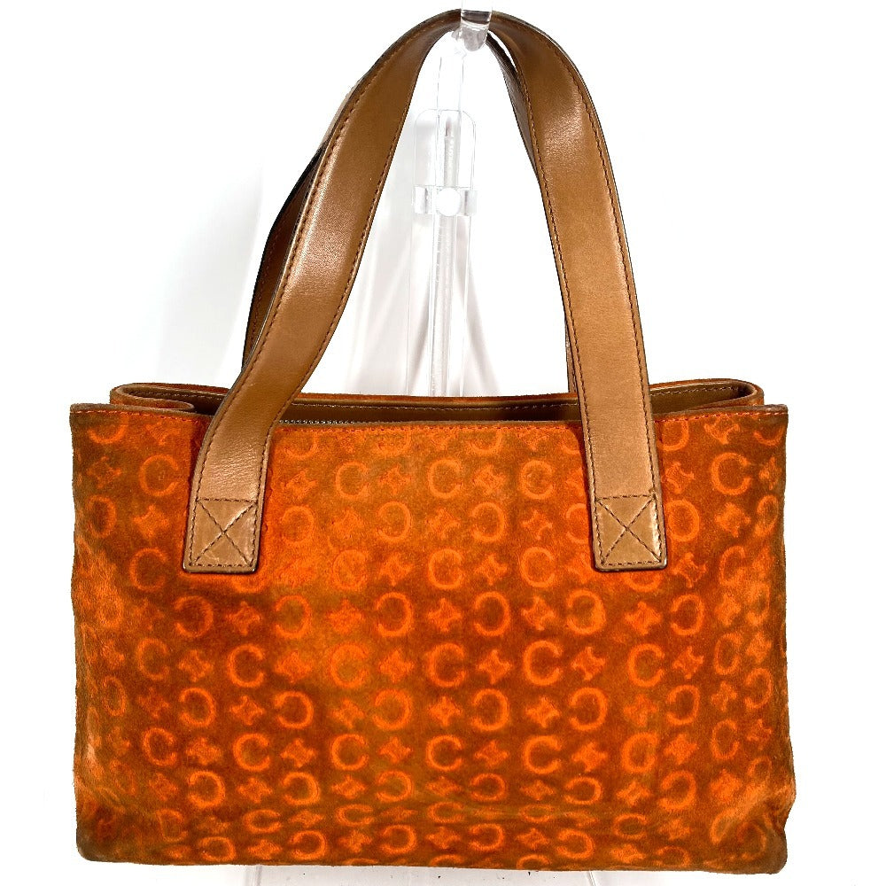 CELINE Macadam Logo Handbag/Tote Bag in Suede/Leather, Unisex, Orange