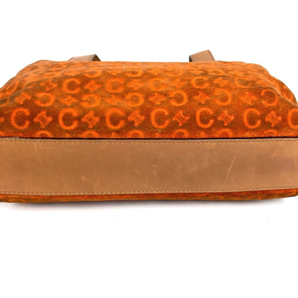 CELINE Macadam Logo Handbag/Tote Bag in Suede/Leather, Unisex, Orange