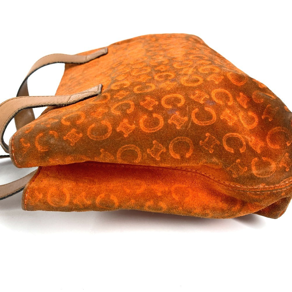 CELINE Macadam Logo Handbag/Tote Bag in Suede/Leather, Unisex, Orange