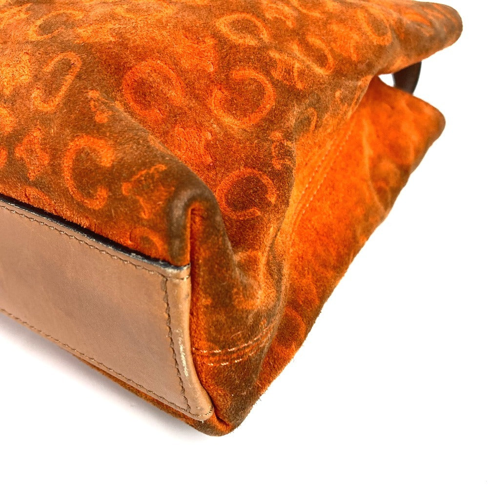 CELINE Macadam Logo Handbag/Tote Bag in Suede/Leather, Unisex, Orange