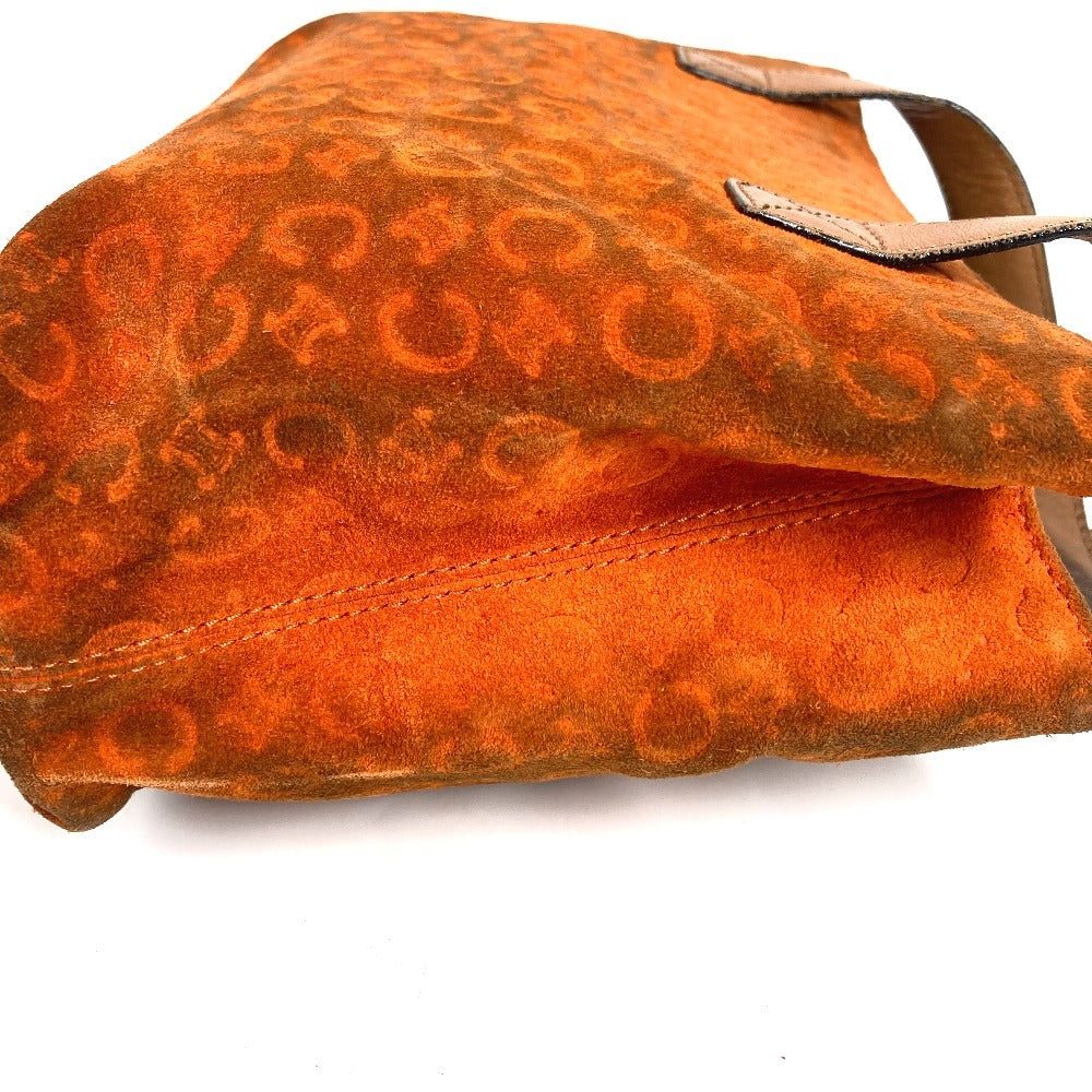 CELINE Macadam Logo Handbag/Tote Bag in Suede/Leather, Unisex, Orange