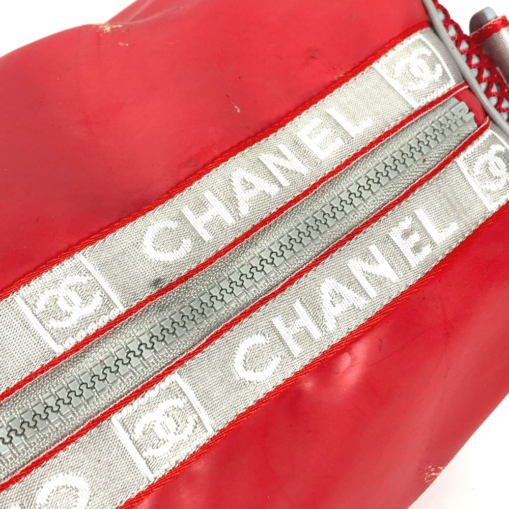 CHANEL スポーツ CC ココマーク ロゴ 筒形 斜め掛け ドラム型 ショルダーバッグ ラバー ユニセックス レッド
