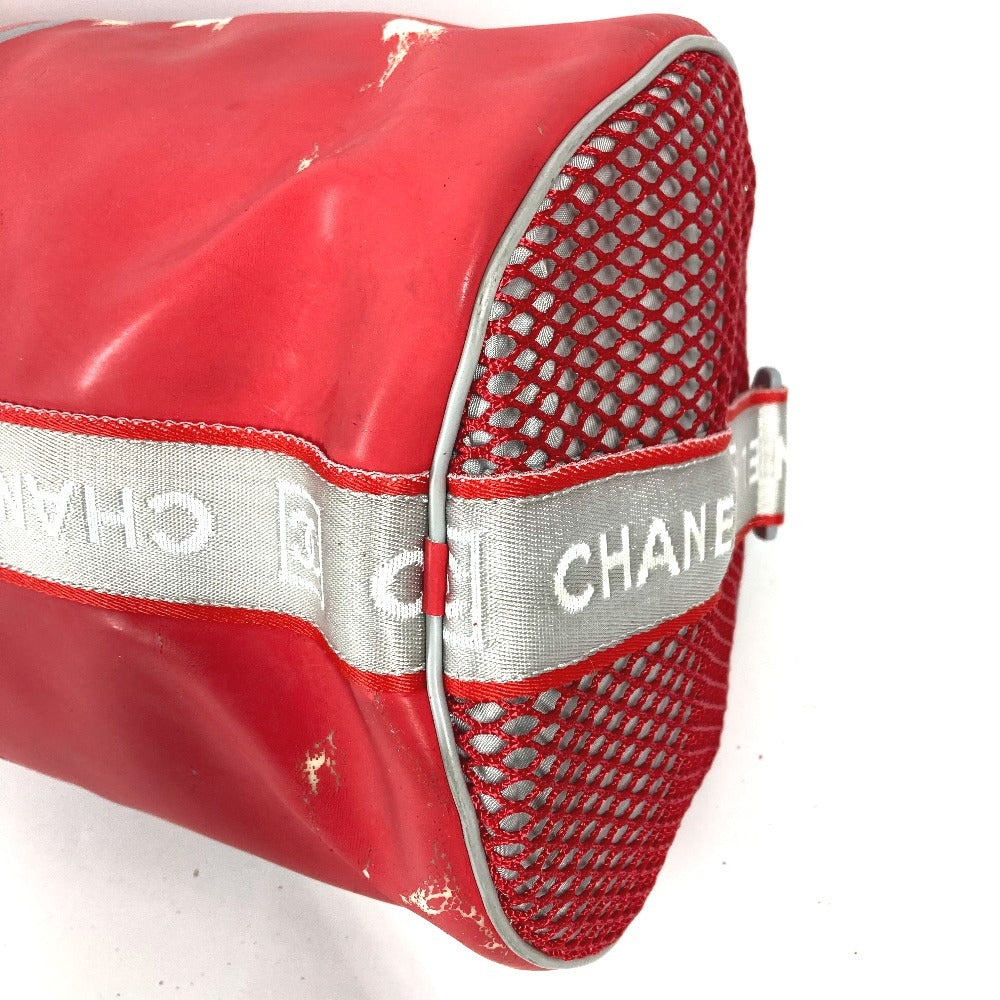 CHANEL スポーツ CC ココマーク ロゴ 筒形 斜め掛け ドラム型 ショルダーバッグ ラバー ユニセックス レッド