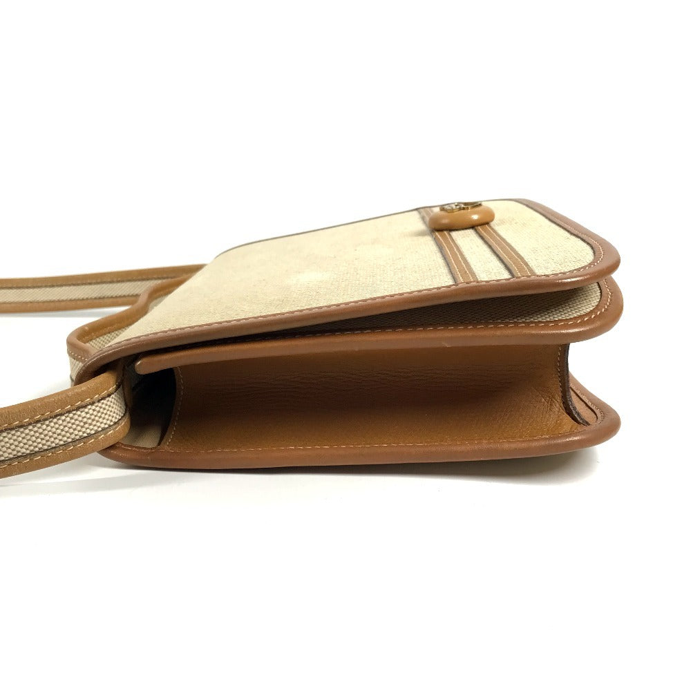 HERMES 馬 シュバル ロゴ ヴィンテージ ジョッキー カバン 斜め掛け フラップ ポシェット 2WAYバッグ ハンドバッグ ショルダーバッグ レザー/キャンバス ユニセックス ベージュ