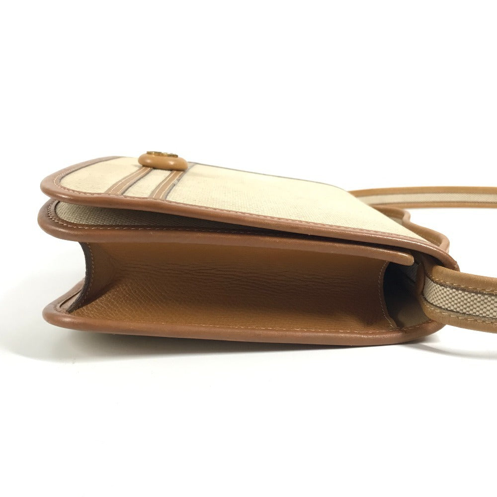 HERMES 馬 シュバル ロゴ ヴィンテージ ジョッキー カバン 斜め掛け フラップ ポシェット 2WAYバッグ ハンドバッグ ショルダーバッグ レザー/キャンバス ユニセックス ベージュ