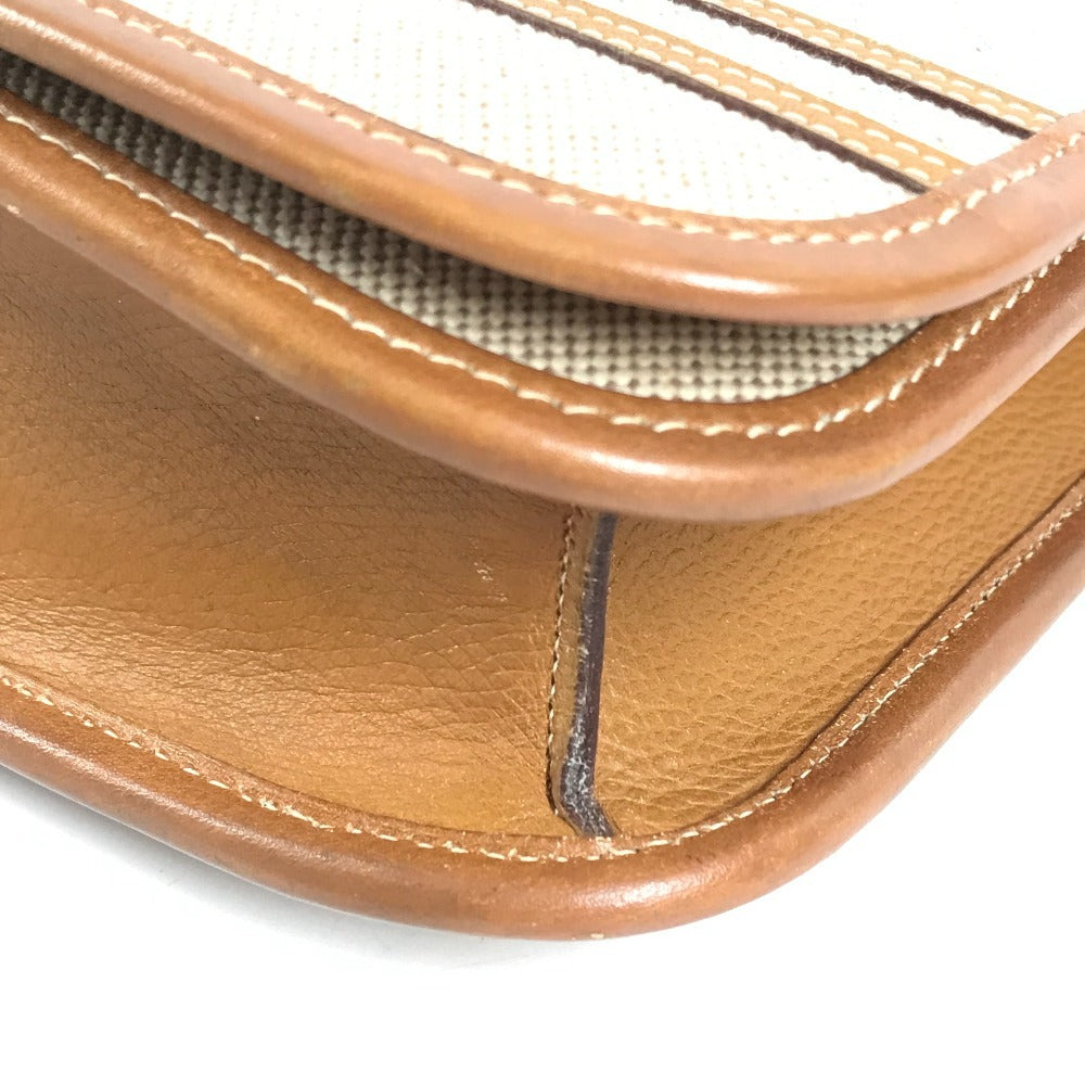 HERMES 馬 シュバル ロゴ ヴィンテージ ジョッキー カバン 斜め掛け フラップ ポシェット 2WAYバッグ ハンドバッグ ショルダーバッグ レザー/キャンバス ユニセックス ベージュ
