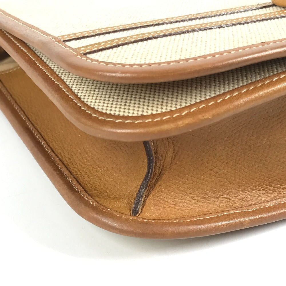 HERMES 馬 シュバル ロゴ ヴィンテージ ジョッキー カバン 斜め掛け フラップ ポシェット 2WAYバッグ ハンドバッグ ショルダーバッグ レザー/キャンバス ユニセックス ベージュ