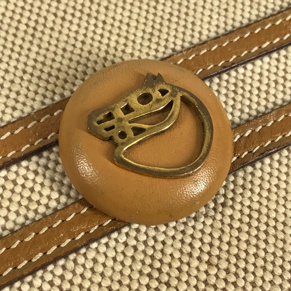 HERMES 馬 シュバル ロゴ ヴィンテージ ジョッキー カバン 斜め掛け フラップ ポシェット 2WAYバッグ ハンドバッグ ショルダーバッグ レザー/キャンバス ユニセックス ベージュ