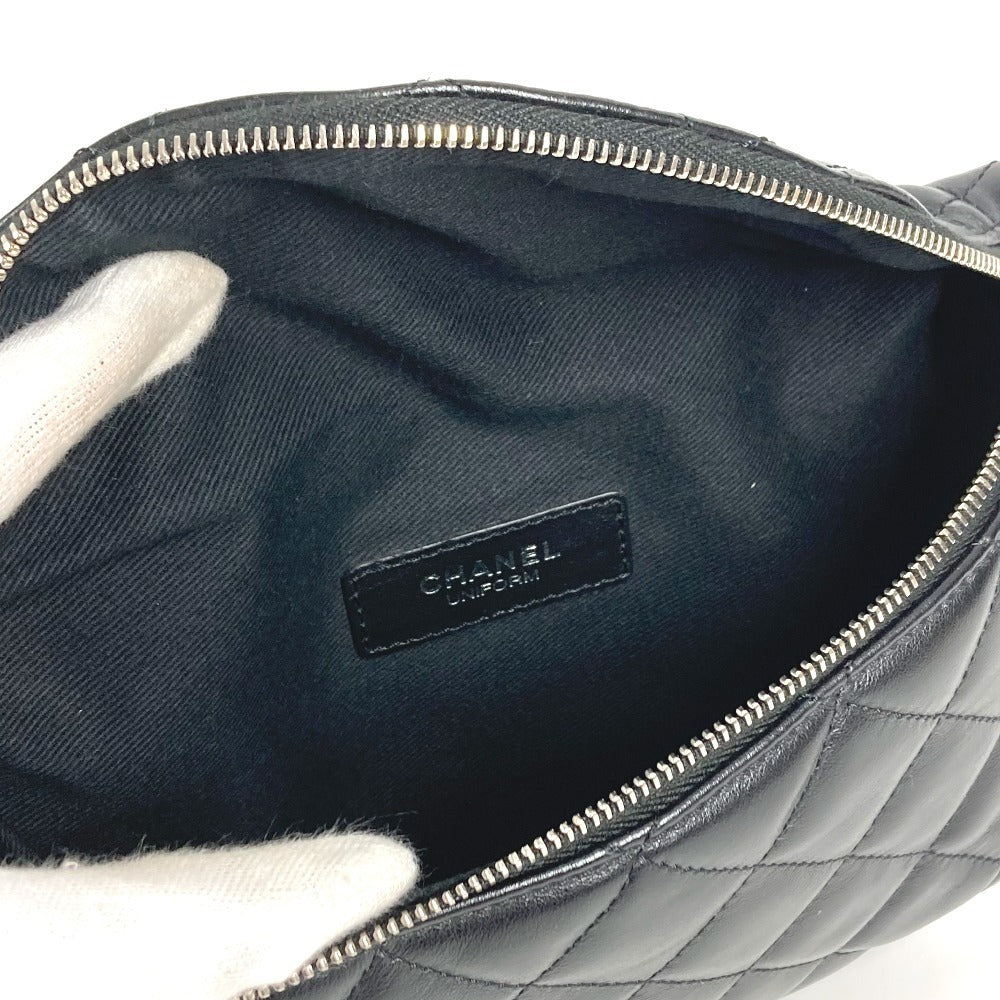 CHANEL ユニフォーム UNIFORM CC ココマーク マトラッセ ベルトバッグ ショルダーバッグ クロス ウエストバッグ ボディバッグ レザー レディース ブラック