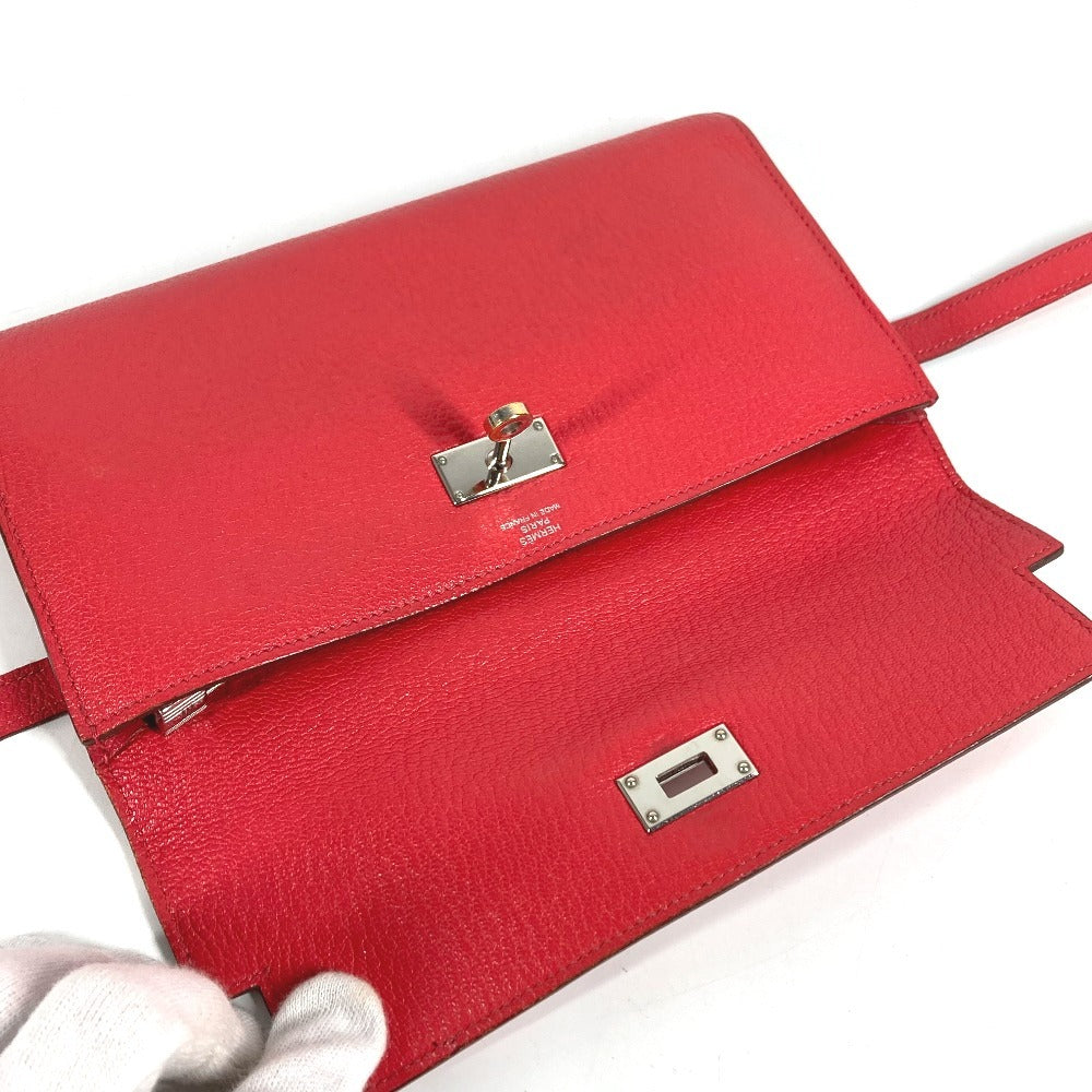 HERMES Kelly Wallet Long Wallet, Chevre Leather, Women's, Red