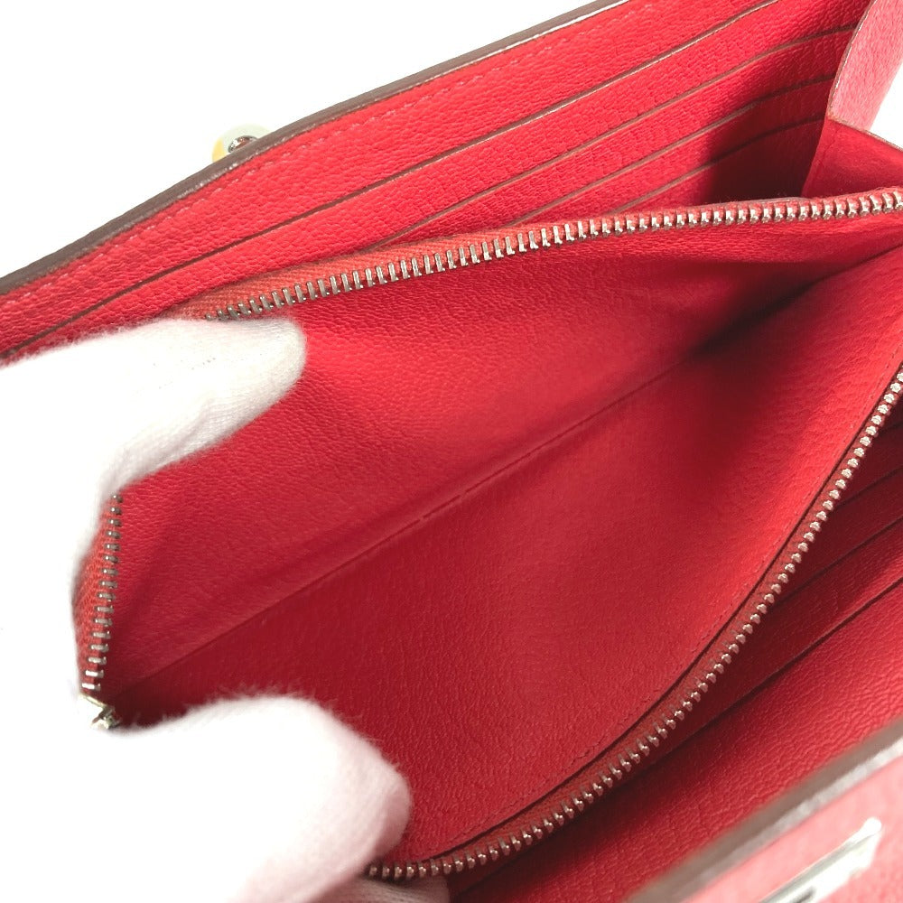 HERMES Kelly Wallet Long Wallet, Chevre Leather, Women's, Red