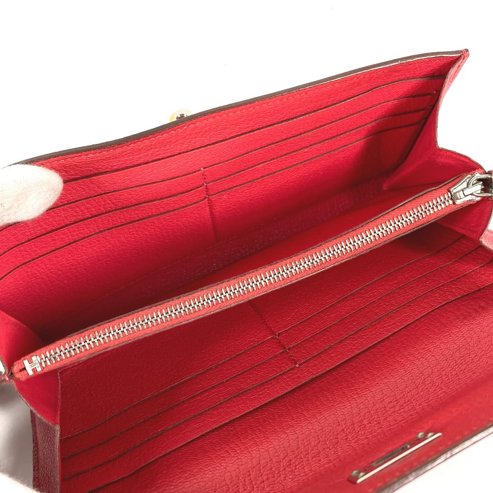 HERMES Kelly Wallet Long Wallet, Chevre Leather, Women's, Red