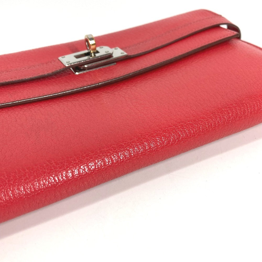 HERMES Kelly Wallet Long Wallet, Chevre Leather, Women's, Red