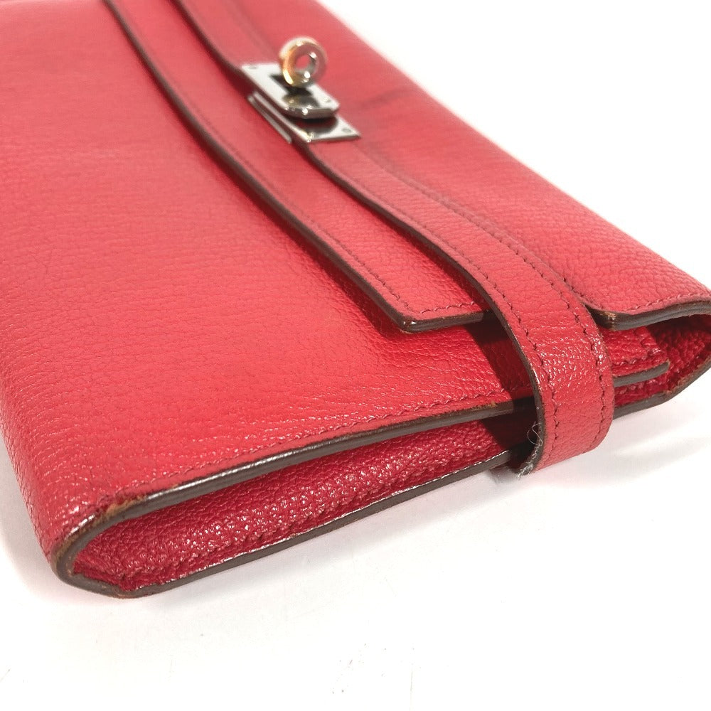HERMES Kelly Wallet Long Wallet, Chevre Leather, Women's, Red