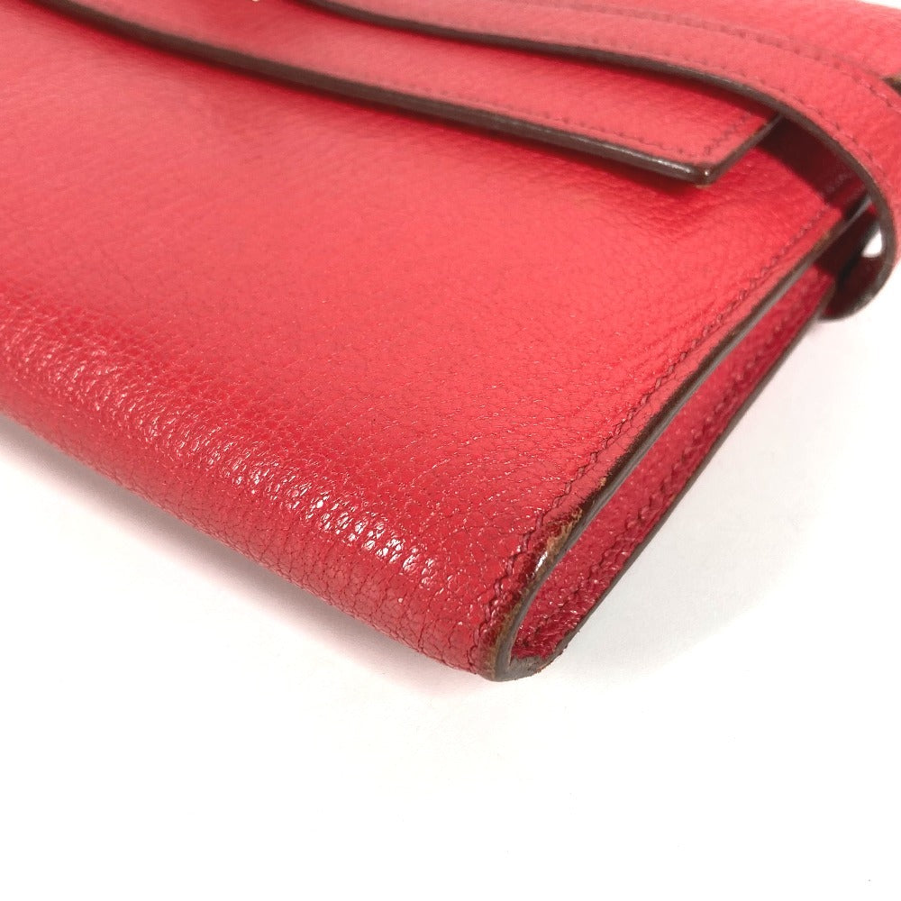 HERMES Kelly Wallet Long Wallet, Chevre Leather, Women's, Red