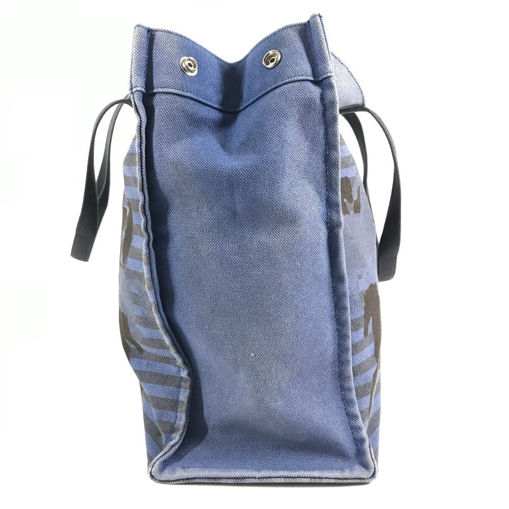 HERMES Horse Cheval Hermes Chevalin Tote Bag with Pouch, Shoulder Bag, Cotton, Unisex, Blue