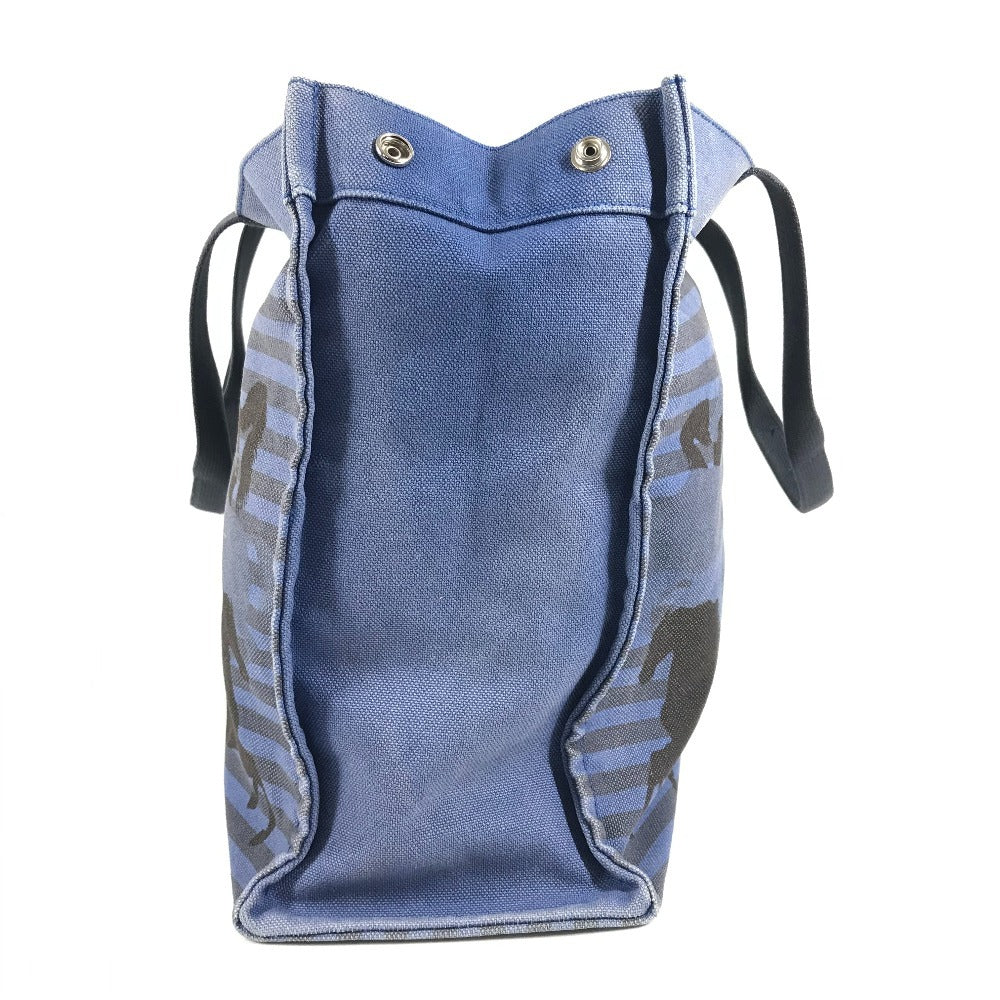 HERMES Horse Cheval Hermes Chevalin Tote Bag with Pouch, Shoulder Bag, Cotton, Unisex, Blue