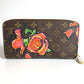 LOUIS VUITTON M93759 Monogram Rose Stephen Sprouse Zippy Wallet Round Zipper Long Wallet Monogram Canvas Women's Brown