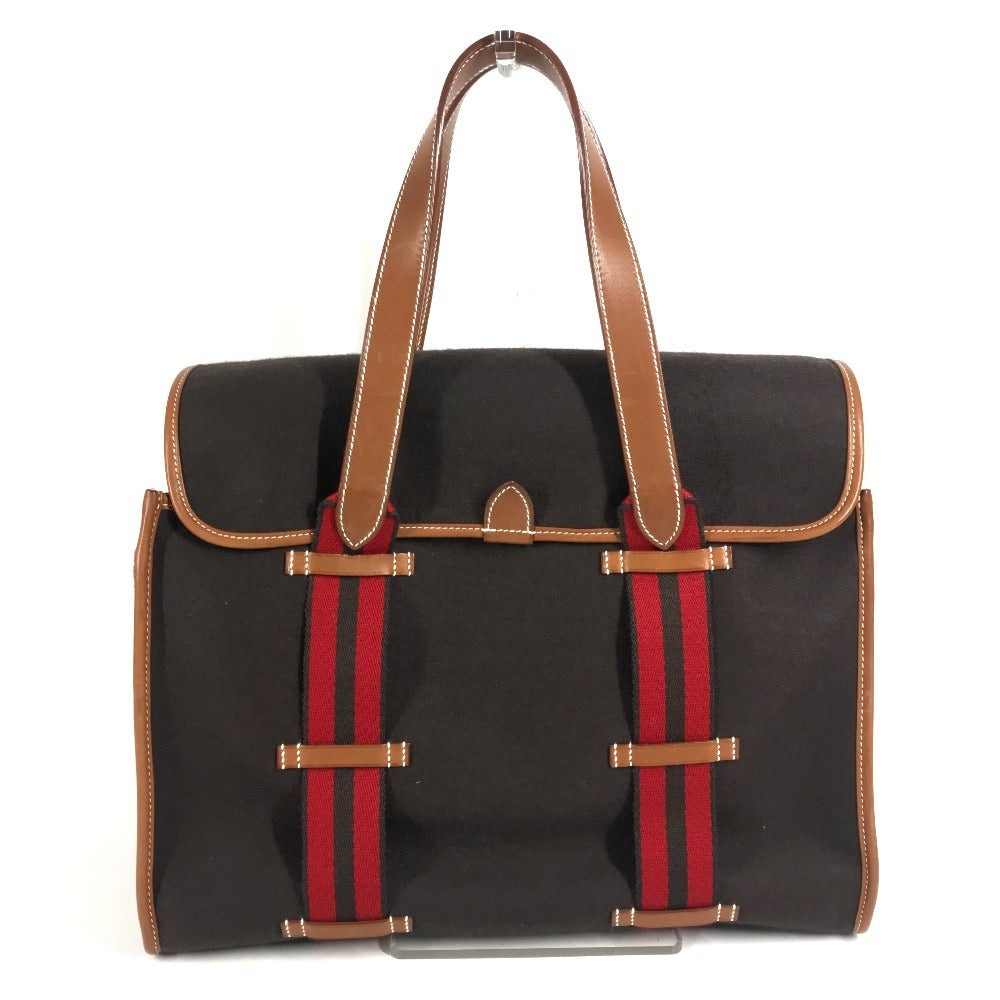 HERMES Camoil Stripe Logo Bag Tote Bag Handbag Leather/Suede Unisex Brown