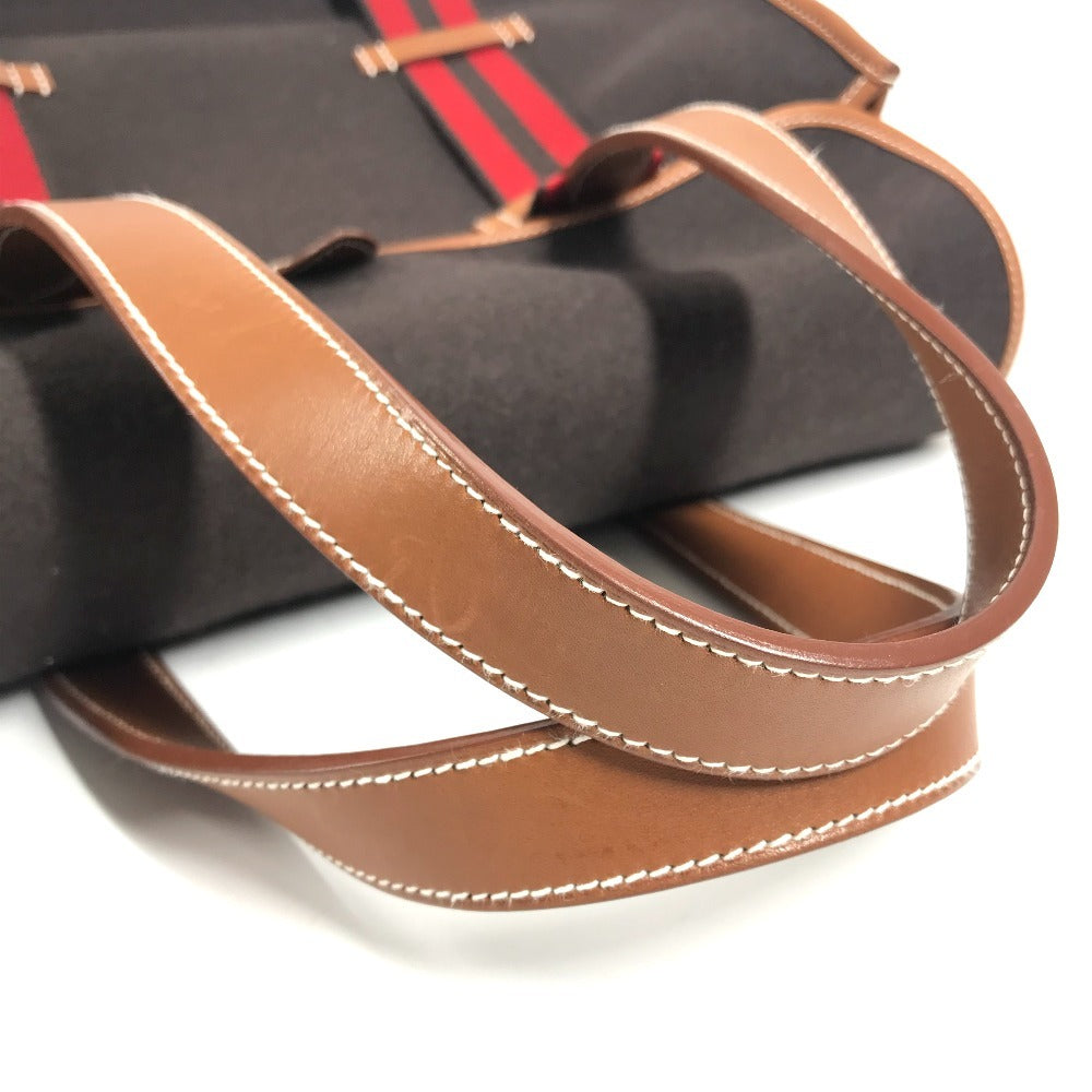 HERMES Camoil Stripe Logo Bag Tote Bag Handbag Leather/Suede Unisex Brown