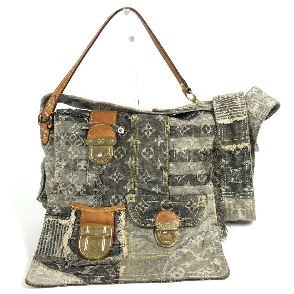 LOUIS VUITTON M95375 Monogram Denim Patchwork Posty Bag, Crossbody Flap Shoulder Bag, Monogram Denim Canvas, Unisex, Black