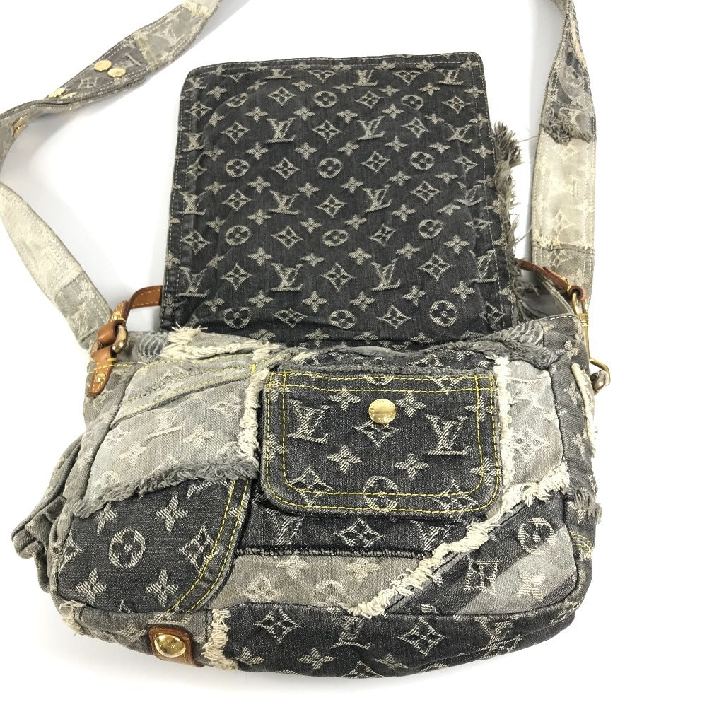 LOUIS VUITTON M95375 Monogram Denim Patchwork Posty Bag, Crossbody Flap Shoulder Bag, Monogram Denim Canvas, Unisex, Black