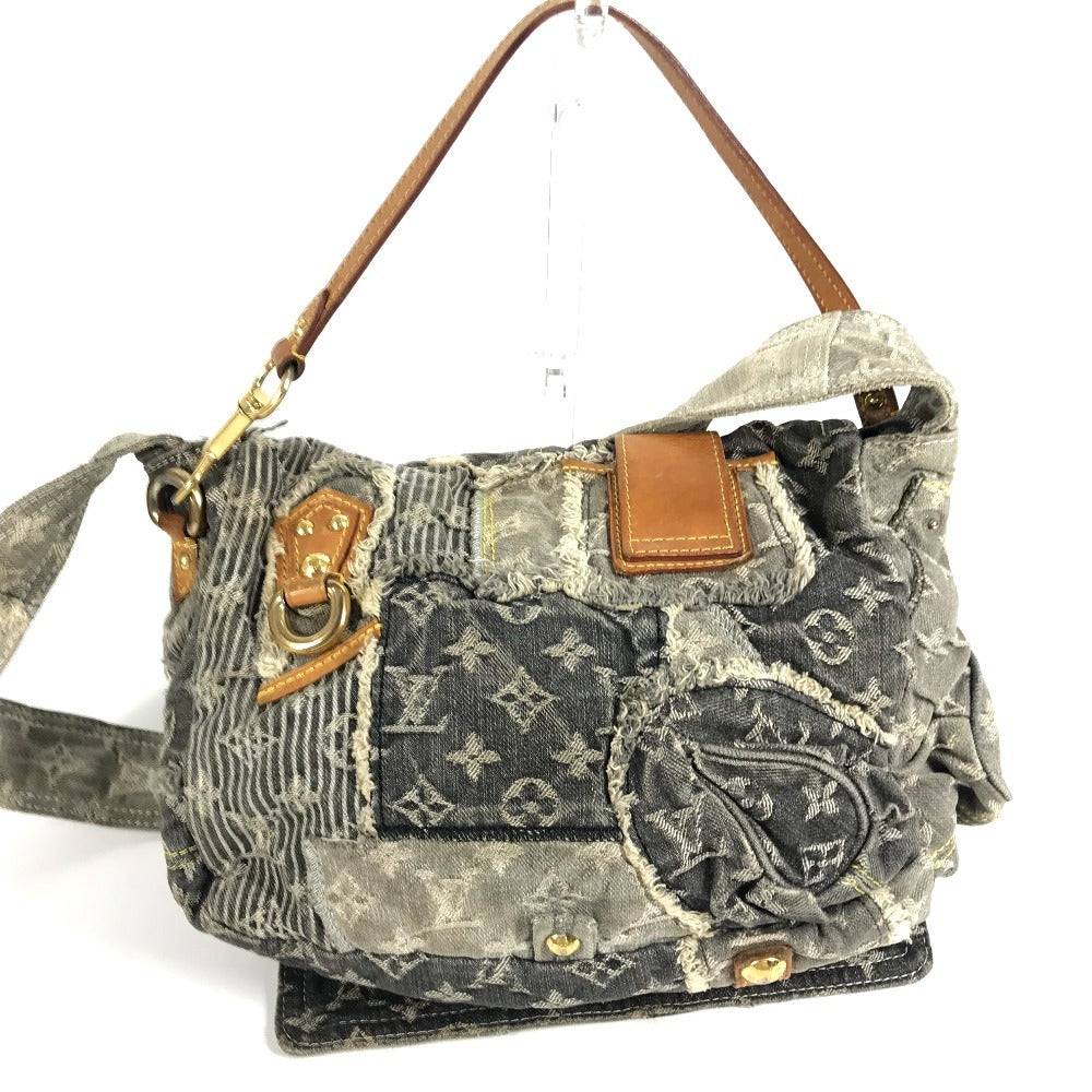 LOUIS VUITTON M95375 Monogram Denim Patchwork Posty Bag, Crossbody Flap Shoulder Bag, Monogram Denim Canvas, Unisex, Black