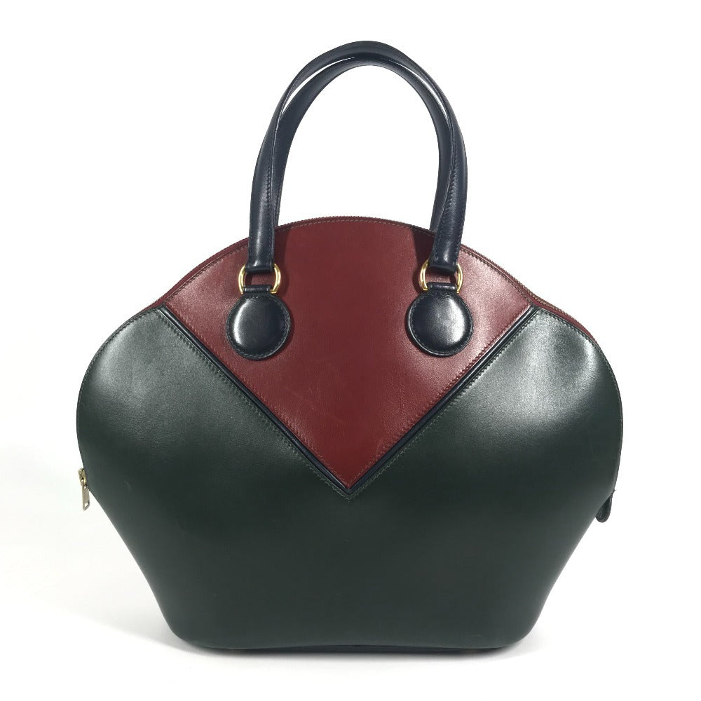 HERMES Vintage Ildeveau Tote Bag, Tricolor Handbag, Box Calf Leather, Women's, Navy